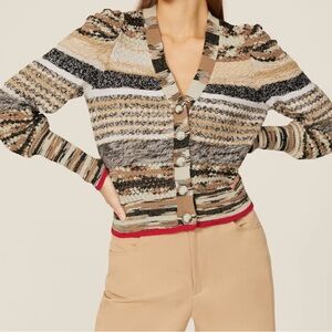 Veronica Beard Brown and Tan Fair Isle Cardigan
